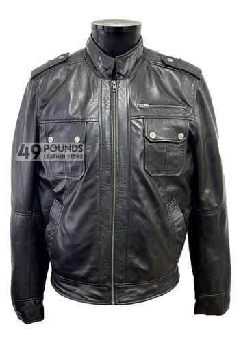 Mens black leather - jacket, 100%