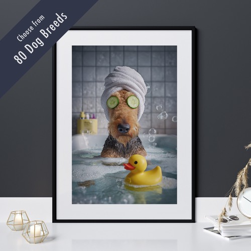 Funny dog bath print - dog, in