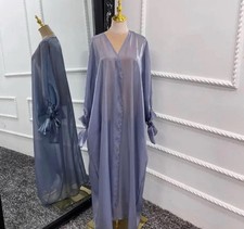 Open Organza Grey Abaya With