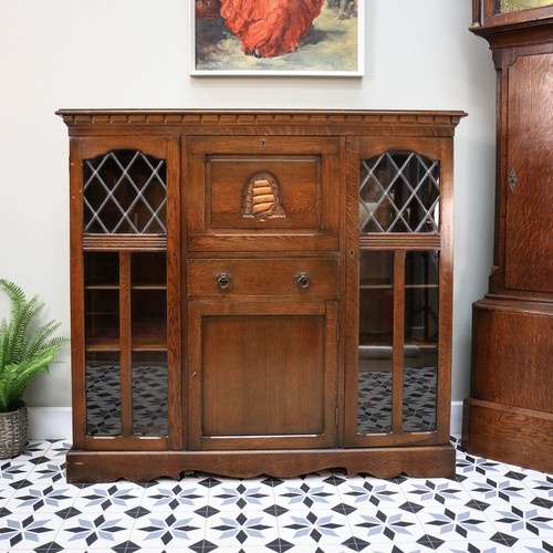 Oak bookcase bureau with - oak,