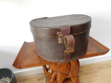 Vintage Brown Leather Hat Box with Buckle Fastening