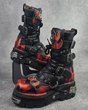 New Rock Reactor Flame Boots Size UK 6.5 Steam Punk Rock Metal Boots EU40 6 1/2