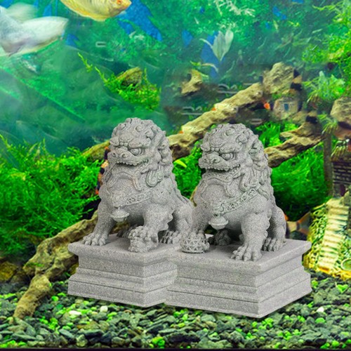 2pcs mini stone lion statues - stone,