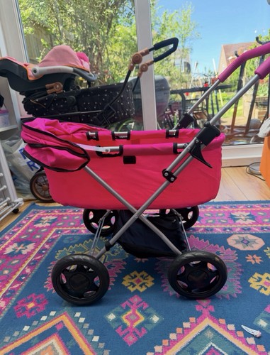 Pink dolls pram with carrycot - pink,