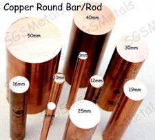 Copper ROUND Bar Rod C101 - 6, 8, 10, 12, 16, 19, 25, 30, 40 & 50mm Diameter