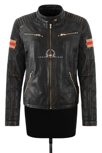 Ladies black vintage biker - black,