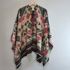 MAY & CO NAVAJO Poncho Aztec Mexican Blanket Wrap Oversized Pink grey Size O/S