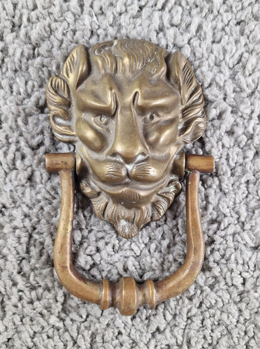 Brass lion door knocker - brass,