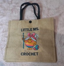 Little Ms Crochet Hessian Tote Bag Lined Zipped Pocket 34 X 30 X 18cm