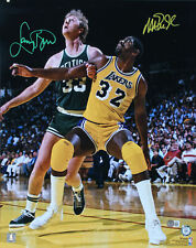 Magic Johnson & Larry Bird Signed 16x20 Vertical Boxout Photo BAS Witnessed