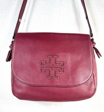 Tory Burch Harper Leather Messenger Bag, Dark Merlot, Shoulder Or Crossbody EUC!