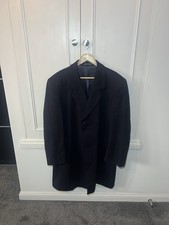 Vintage CROMBIE Coat Mens 42R Navy Blue 100% Wool Long Overcoat England 80s