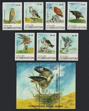 Kestrel Eagle Falcon Vulture Osprey Birds of Prey 7v+MS Uzbekistan 1999 MNH