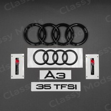 Audi A3 Front & Rear Rings Emblem Badge SET Gloss Black