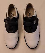 Vintage AQL Foot Joy Golf Shoes Women 9.5  White Navy Leather , Spikes 93024K