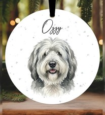 Old English Sheepdog Christmas Bauble Ornament Personalised Gift Decor Birthday