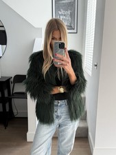 ZARA Woman Dark Green Faux Fur Short Coat Jacket S UK8/10 Collarless Lined