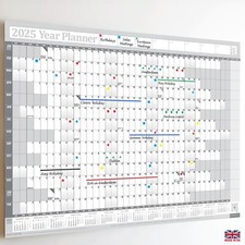 Yearly Wall Planner 2025 2026 2027 Annual Calender Chart ✔inc. Holidays ✔GREY