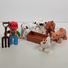 Lego Duplo Farm Bundle : Farmer Cows Goat Pig Chicken Trough 