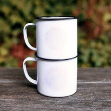 Set of 2 White Enamel Mugs