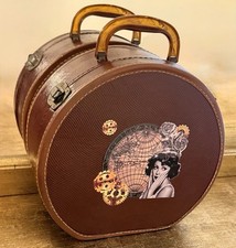 VTG Faux Leather Round Time Travel Hat Box Steampunk Victorian Gothic Style