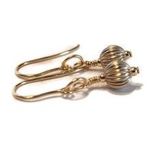 9ct Yellow Gold Corrugated Ball Drop Earrings, Solid Gold Dangle Earrings