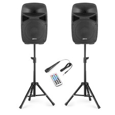 Vonyx VPS102A 10" DJ Speaker System with Stands & Wired Microphone - Great Sound