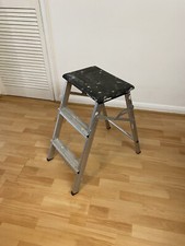 Vintage ABRU Folding Metal Industrial Step Stool With Black Seat