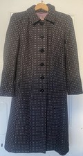 Hobbs Pure 100% Wool Checked Coat UK 10 Small Knee Length Long