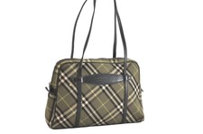 Authentic BURBERRY BLUE LABEL Check Shoulder Hand Bag Canvas Leather Khaki 2945N