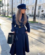 ZARA NEW WOMAN WOOL BLEND TAILORED BLAZER JACKET NAVY BLUE Size L 2336/408