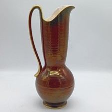 Vintage Crown Devon Pitcher Jug Burgundy With Gold Handle