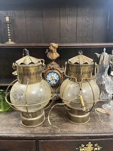 Pair brass ship lanterns - brass,