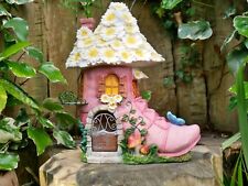 Garden Ornament Flower Fairy Pixie Forest Pink Boot Tree House Outdoor Decor