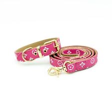 Hot Pink Dog Leash & Collar Set - PU  Leather Designer Fashion Pet Collar