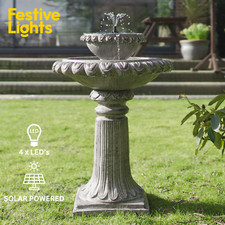Solar Power Victoriana LED Lit Outdoor Light Grey Cascade Water Fountain Feature