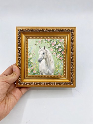 White horse pink flower - horse, in