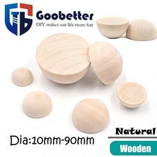 Natural Wooden Craft Semicircle Balls DIY Split Half Halved Wood Balls 10mm-90mm