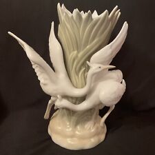 MIQUEL REQUENA, Stunning Vase Porcelain with White Herons Valenia Spain 14" Tall