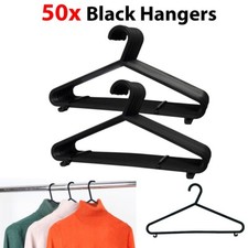 50 x Adult Black Coat Hangers Hanger CoatHanger Strong Plastic Clothes Trousers