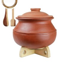 Terracotta Clay Pottery Mud Pot Earthen Cooking Serving With Lid Red 3 L