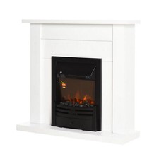Electric Firplace Suites & Mantelpiece w/LED Flames Remote Heating Marble Stone