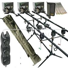 Full Carp fishing Set Up Complete 3 x 12FT 3PC Rods Reels Alarm 3+3 Holdall+Rigs