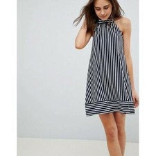 ASOS Navy Stripe Halter Mini Dress Size 0 Tie Open Back Nautical A-Line