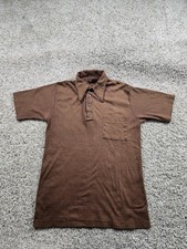 Vintage Sears Shirt Mens Medium Brown Knit Polo Pocket 70s Mod Top Distressed