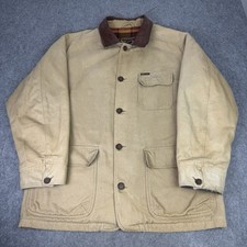 Vtg Marlboro Classics Jacket Mens XXL Beige Chore Barn Coat Lined Leather Collar