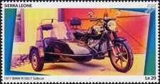 1977 BMW R100/7 Motorcycle & Squire Sidecar Motorbike Stamp (2022 Sierra Leone)