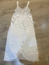 Vintage St Michael Long Cream Satin Lace Top Negligee With Split Up Front UK 10