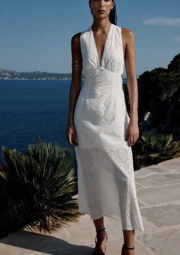 Zara white embroidered midi - white,