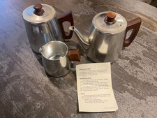 SONA 70332 Mirror Finish Aluminium Coffee, Tea, Milk Pot set - Wooden Handles